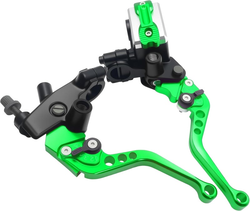 JXPANG Universal Motorcycle 7/8" 22mm Handlebar Brake Master Cylinder Clutch Lever CNC Left & Right Set Compatible with Harley Honda Kawasaki Suzuki Yamaha（ Piston Diameter 12.7mm (Green) - Image 1